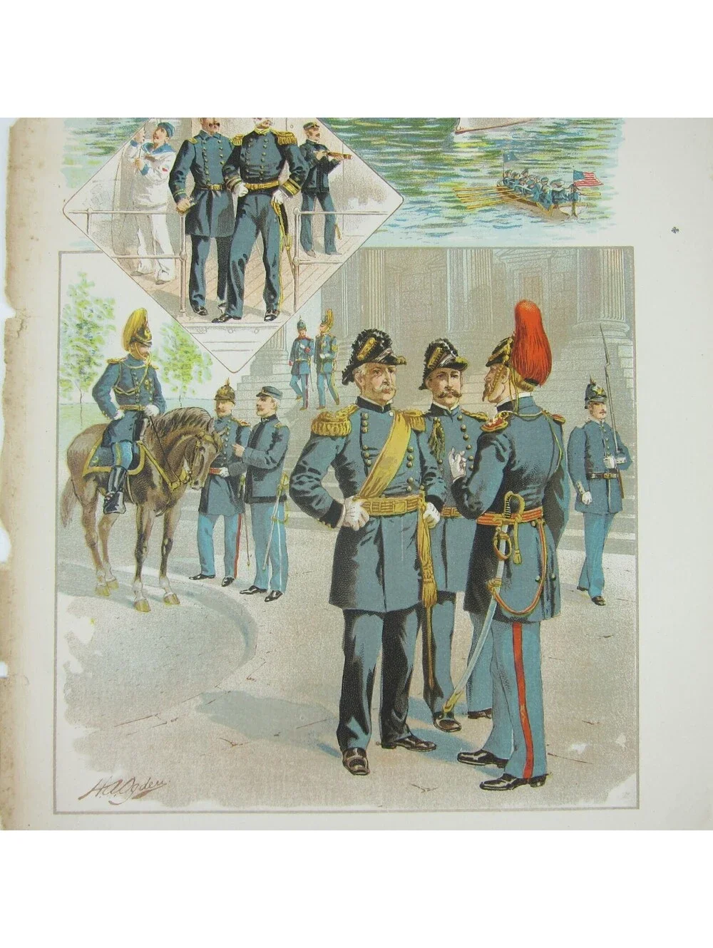Chromolith Book Plate US Army & Navy Uniforms Spanish-American War Ogden Antique